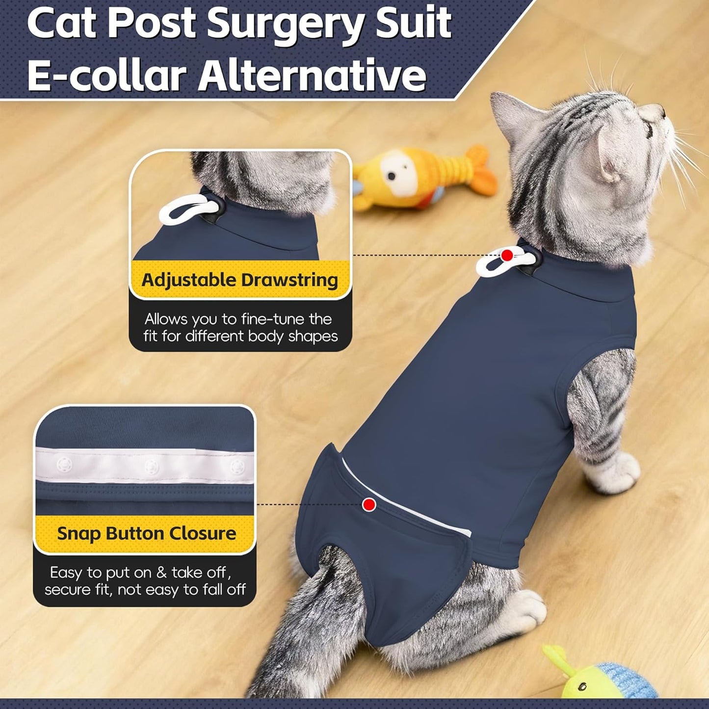 Cat Surgery Recovery Suit, Kitten Onesie After Surgery, Cats Recovery Cone Alternative for Abdominal Skin Wounds, Post Surgical Pajama Suit for Male Female Cat After Spay Wear Anti Licking (Grey, L)