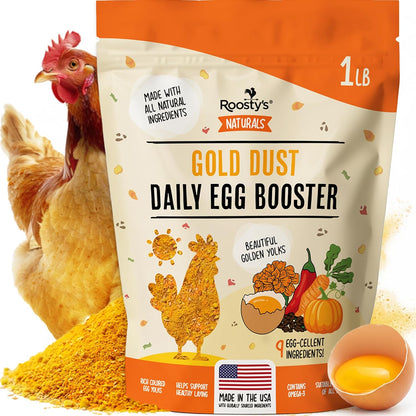 Roosty's Gold Dust Daily Egg Booster - Golden Yolks and Stronger Shells - All Natural Omega-3 Rich - US Made Chicken Supplement - Chicken Health Supplies