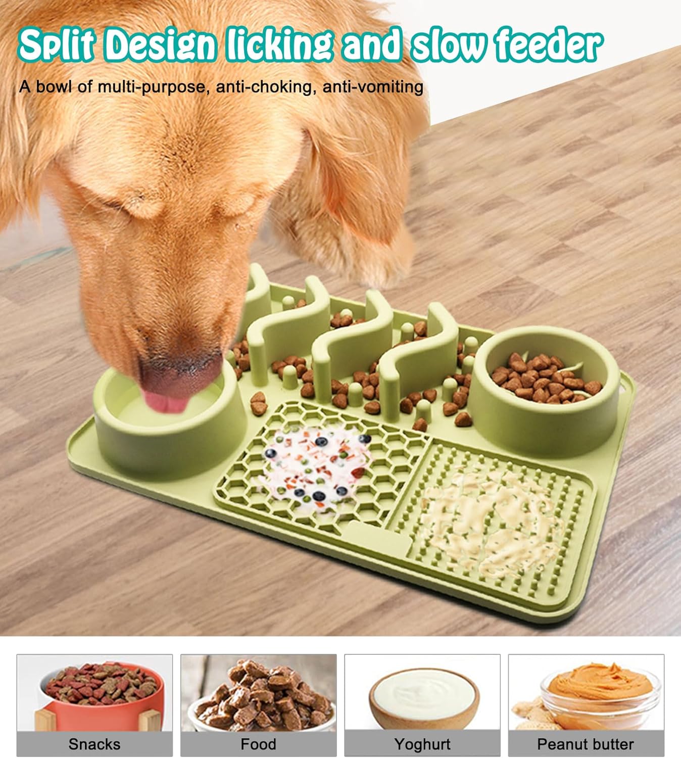 Slow Feeder Mat, Silicone Lick Mat with Suction Cups for Dog Cat, Puzzle Snuffle Mat for Pet Smell Training Bored Puppy, Interactive Sniff Mat Slow Eating Keep Busy(Green)
