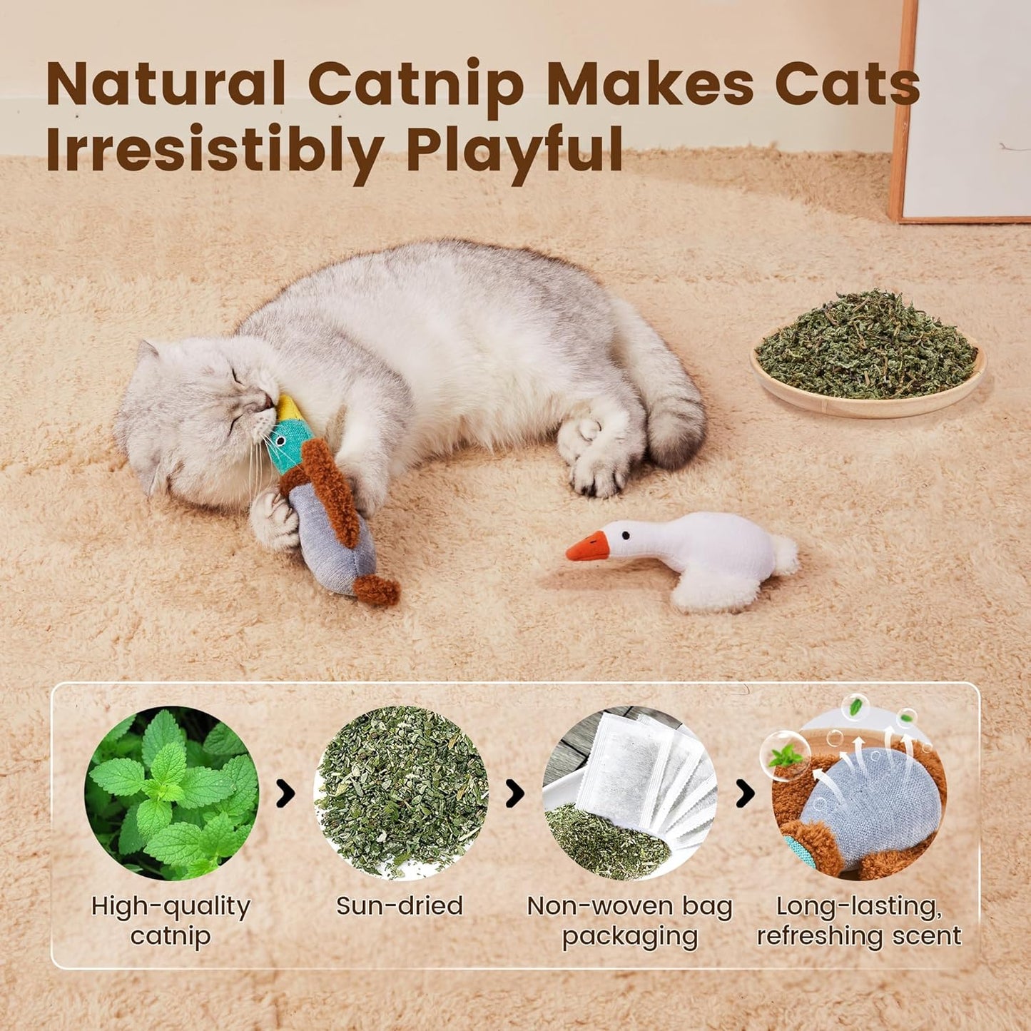 Potaroma Birds Cat Toys, 2 Pack Catnip Toys Soft Durable, Crinkle Sound Kicker Toys for Interactive Indoor Kitten Exercise 6.5 Inches for All Breeds