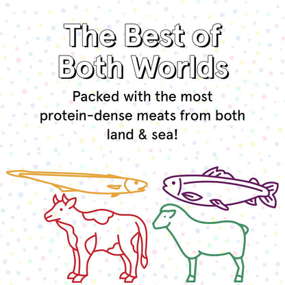 TRMC Mixed Meat Farm & Fins Air Dried Dog Food w/Real Beef, Lamb, Hoki, & Mackerel (Free from Poultry) - 2lbs of Grain-Free, High-Protein, Real Meat Dog Food for Dogs of Any Age & Size