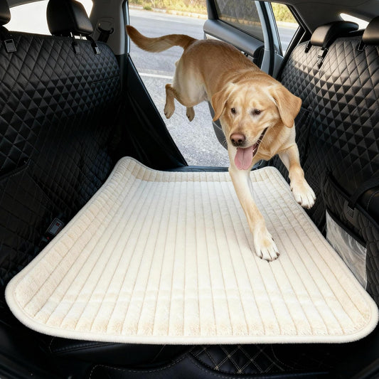 Backseat Dog Bed for Car Back Seat, Dog Mat for Car Backseat Pet Bed Mat, Non-Slip Travel Pet Mat, Fit for Backseat Extenders and Trucks Suvs (Beige, 27.5x55 Inch)