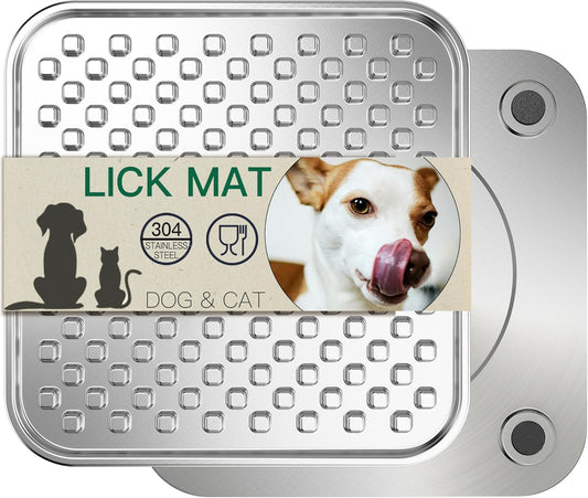 Stainless Steel Large Lick Mat for Dogs & Cats, Chew-Proof Slow Feeder, Anxiety Reducer, Whisker-Friendly for Cats, Non-Slip Heavy Duty Base, Raw Feeding Pad, Dishwasher Safe [Large-1Pack]