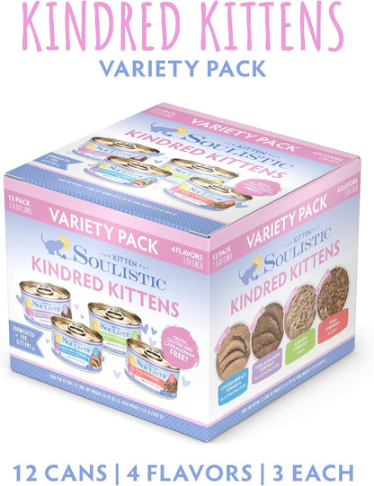 Soulistic Kitten, Kindred Kittens Variety Pack, 3oz Can, Pack of 12