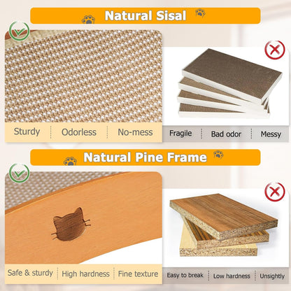 Extra-Larger Sisal Cat Scratcher Bed with Ball, 3-in-1 Cat Scratching Pad with Hammock, Natural Sisal with Solid Wood Frame Cat Scratch Post for Indoor Cats Lounger & Sleep & Scratch