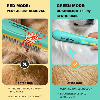 Professional 3-Row Tick & Flea Comb for Dogs & Cats - Stainless Steel Teeth with Negative Ion Anti-Static | Detangling Grooming Tool for Poodles, Shih Tzus & Long Haired Pets