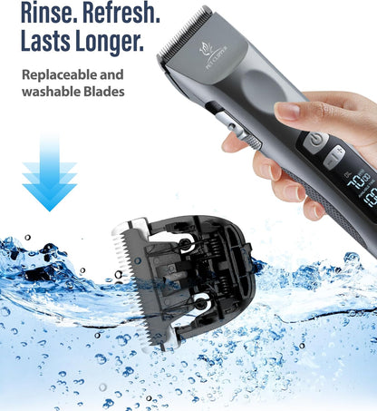 Professional Dog Grooming Clippers with 17H Runtime & Replaceable 440C Blade, 5-Speed Low Noise Electric Dog Shaver for Thick, Matted, Curly Hair, Cordless Clipper for Groomer & Home Use, Grey