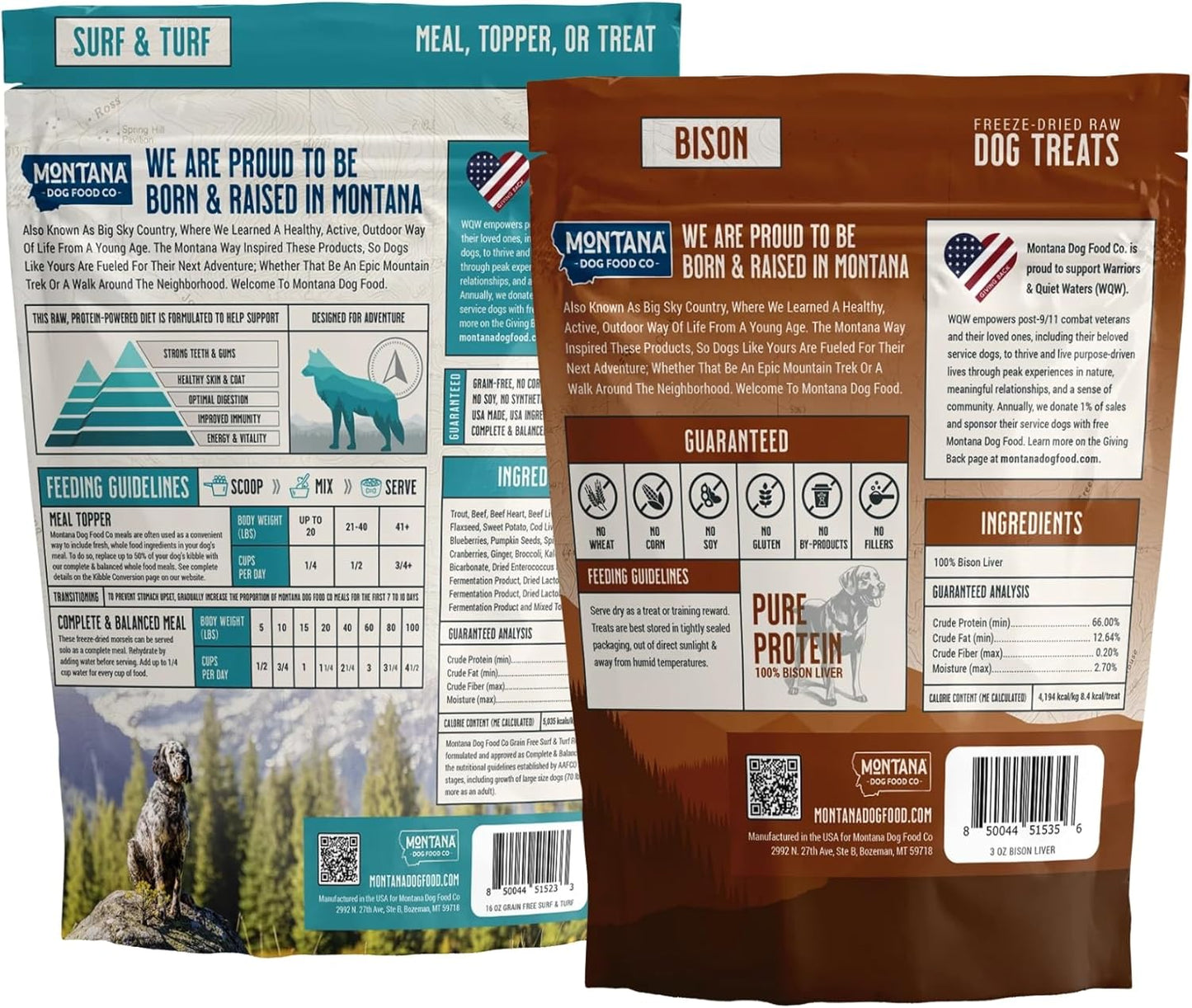 Surf and Turf Dog Food and Bison Dog Treat Adventure Fuel Bundle - 16 oz Freeze-Dried Raw Food with Single Ingredient Training Snacks