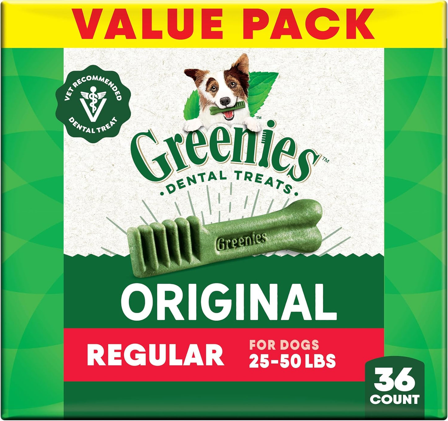 Greenies Veterinarian-Recommended Adult Natural Dental Dog Treats Regular Size, Original Flavor, 36 oz. Pack, 36 Count