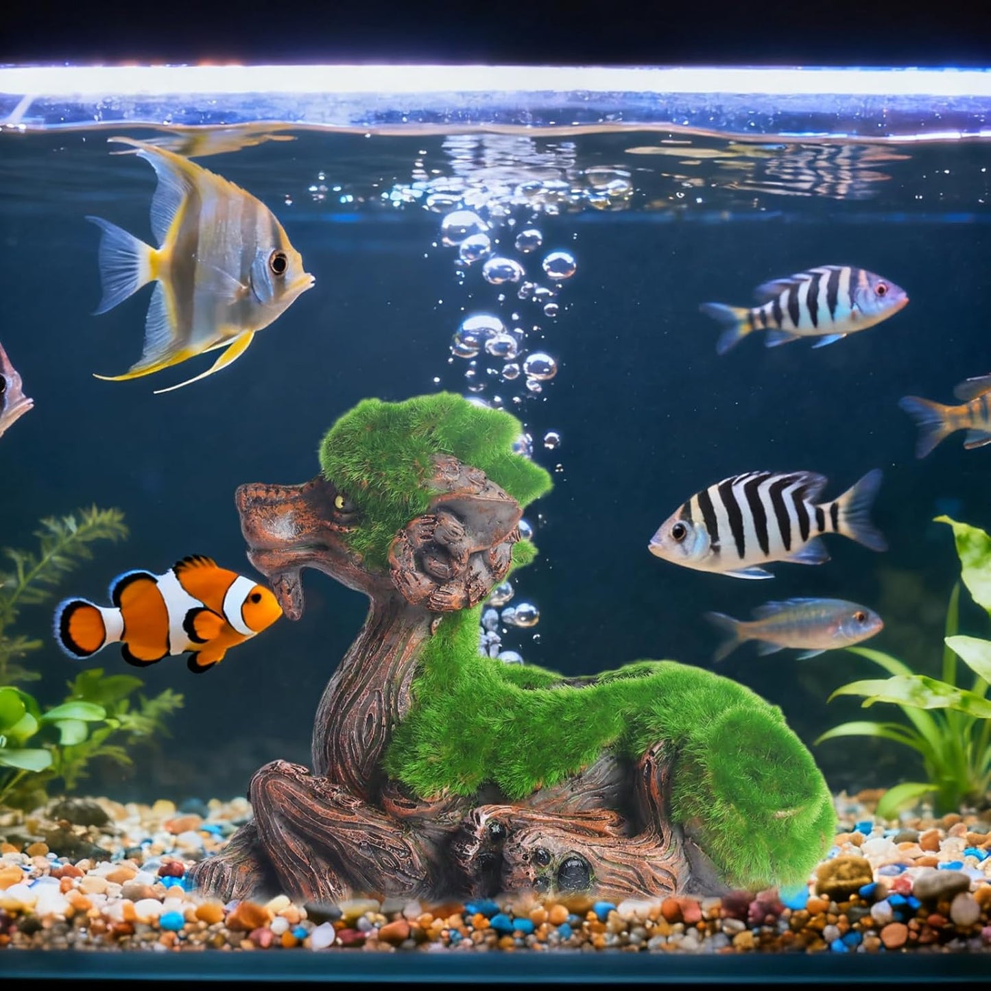 AnRui Resin Goat Fish Tank Decor Green Moss Aquarium Décor Thematic Ornaments for Cichlid, Small Fish, Shrimp to Play Hide Breed Habitat