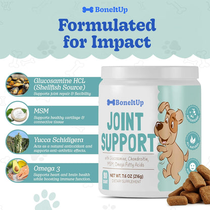 BoneItUp Dog Treat Baking Mix + Hip & Joint Support Chews – Low Calorie Nutrient-Rich Treat Mix and Glucosamine, Chondroitin, MSM & Omega Mobility Supplement for Puppies, Adults & Senior Dogs