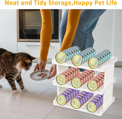 3-Layer Cat Food Can Organizer, Wet Cat Food Storage Container Holds 54 (3.5oz) Cans, Stackable Shelf Pet Food Can Organizer for Kitchen Pantry