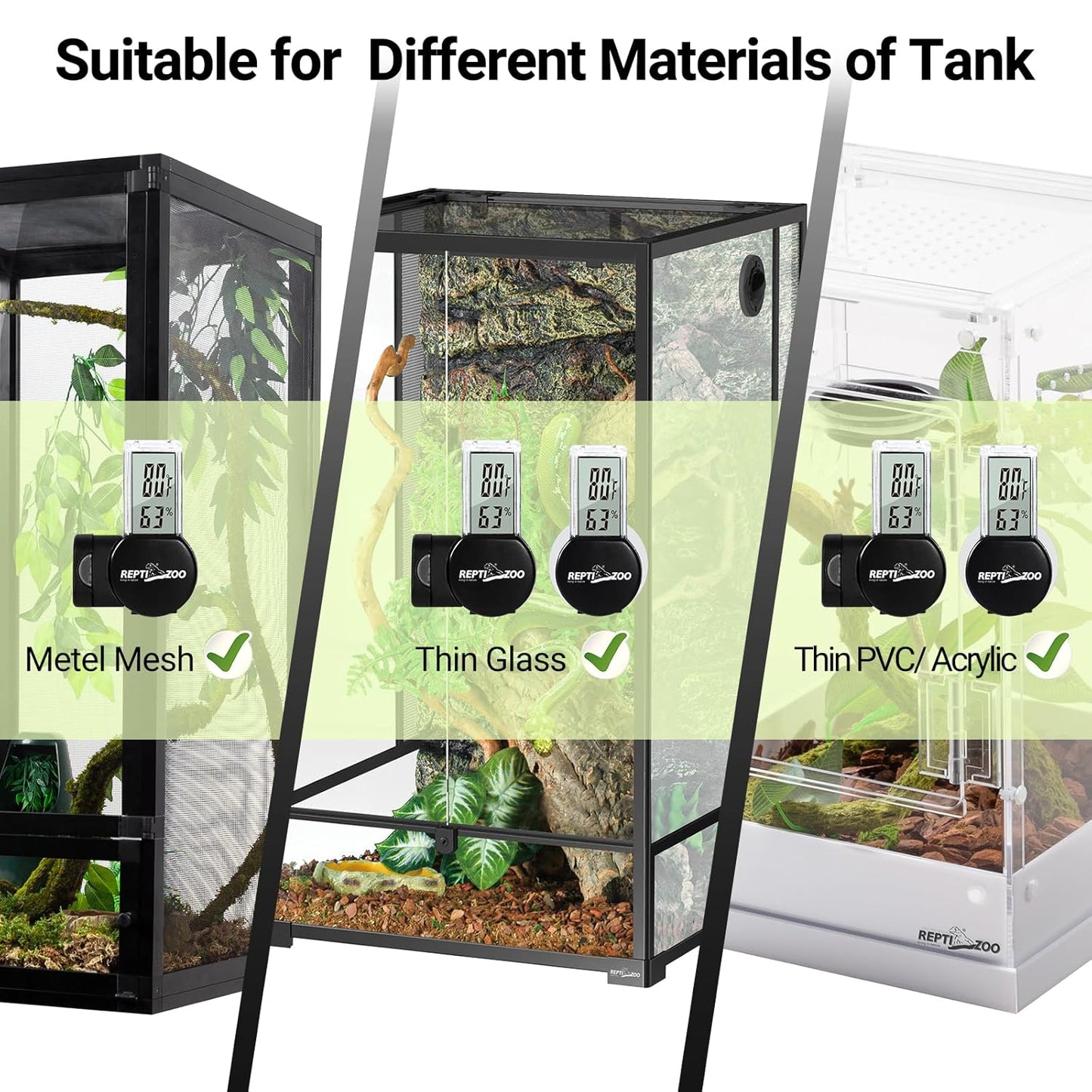 REPTI ZOO Magnetic Reptile Thermometer and Humidity Gauge, Digital LCD Temperature Humidity Monitor, Tank Terrarium Temp and Humidity Meter Accessories for Bearded Dragon, Snake, Hermit Crabs, Gecko