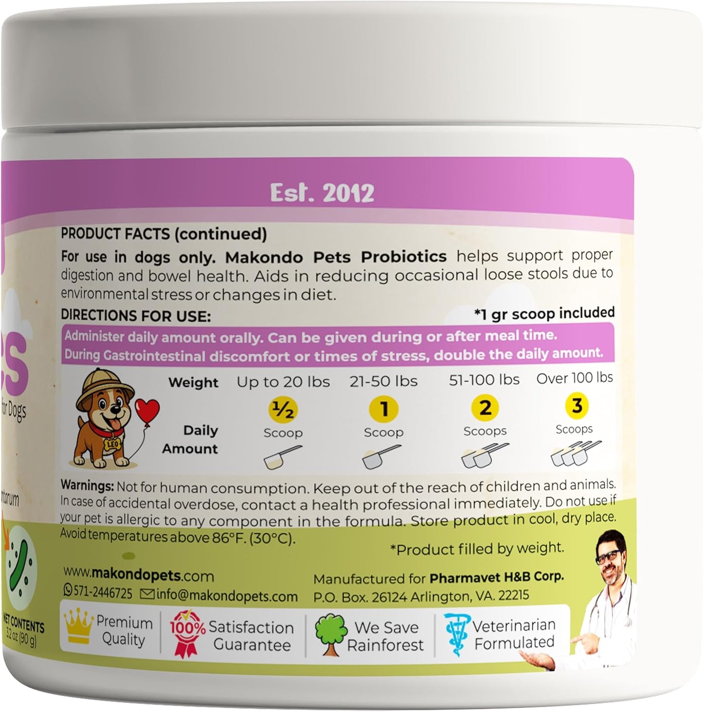 Probiotics for Dogs & Puppies–Extra Strength 9 Species, 5 Billion CFU per Scoop of Dog Probiotics and Digestive Enzymes. Support Fiber for Dogs & Dog Allergy Relief– Powder Probiotic for Canines