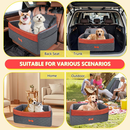 PetsHome Dog Car Seat for Medium Large Dogs, Detachable Washable Pet Booster Seat with Memory Foam Cushion, Side Pockets, 2 Clip-On Safety Leashes Pet Car Seat for Dog Up to 60 lbs/2 Small Dogs-Grey