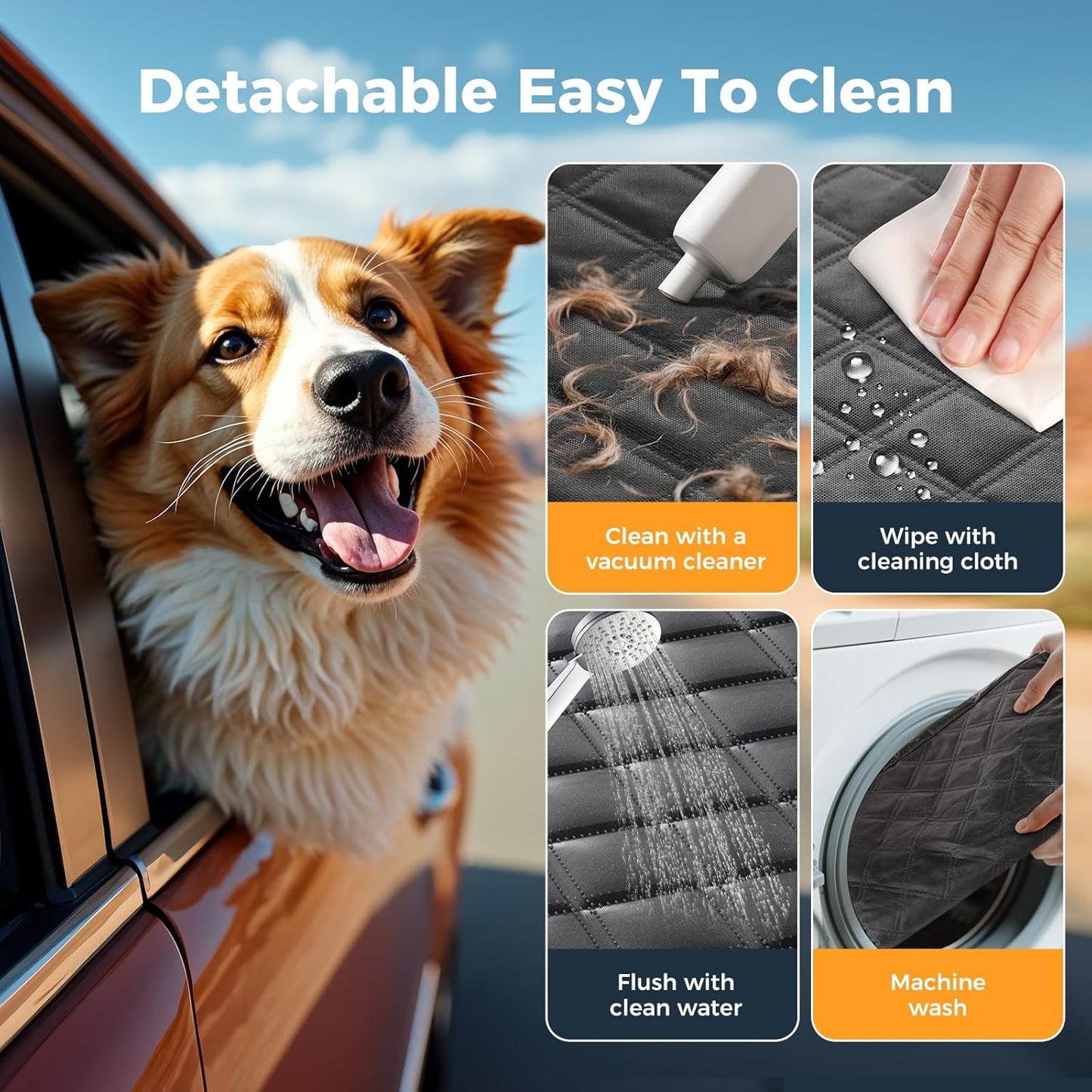 Dog Car Seat Cover for Back Seat, Hard Bottom Back Seat Extender for Dogs - Supports 400lbs, 2025 New Waterproof, Scratch Resistant, Anti Slip Portable Dog Hammock,Suitable for Cars, SUVs and Trucks