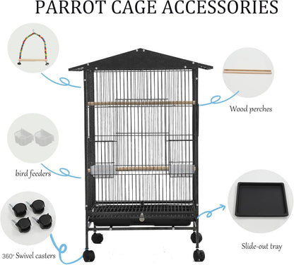 33‘’ Parakeet Cage, Bird Cage, Parrot Cage with Parrot Toys,Perch,Parakeet Cage Accessories,for Cockatiels,Finches,Lovebirds,Conure,Budgie, Canaries,Quaker,Pigeon Eclectus, Sun Parakeet