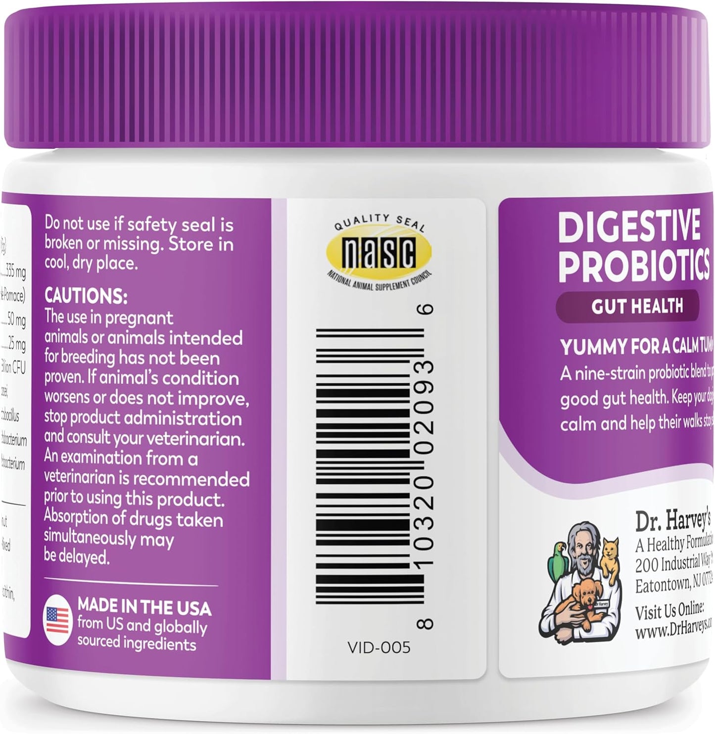Dr. Harvey's Digestive Probiotic Soft Chews for Dogs, 9 Probiotics for Gut Health, Diarrhea and Bowel Support, Peanut Butter Flavor (90 Chews)