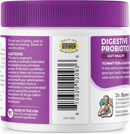 Dr. Harvey's Digestive Probiotic Soft Chews for Dogs, 9 Probiotics for Gut Health, Diarrhea and Bowel Support, Peanut Butter Flavor (90 Chews)