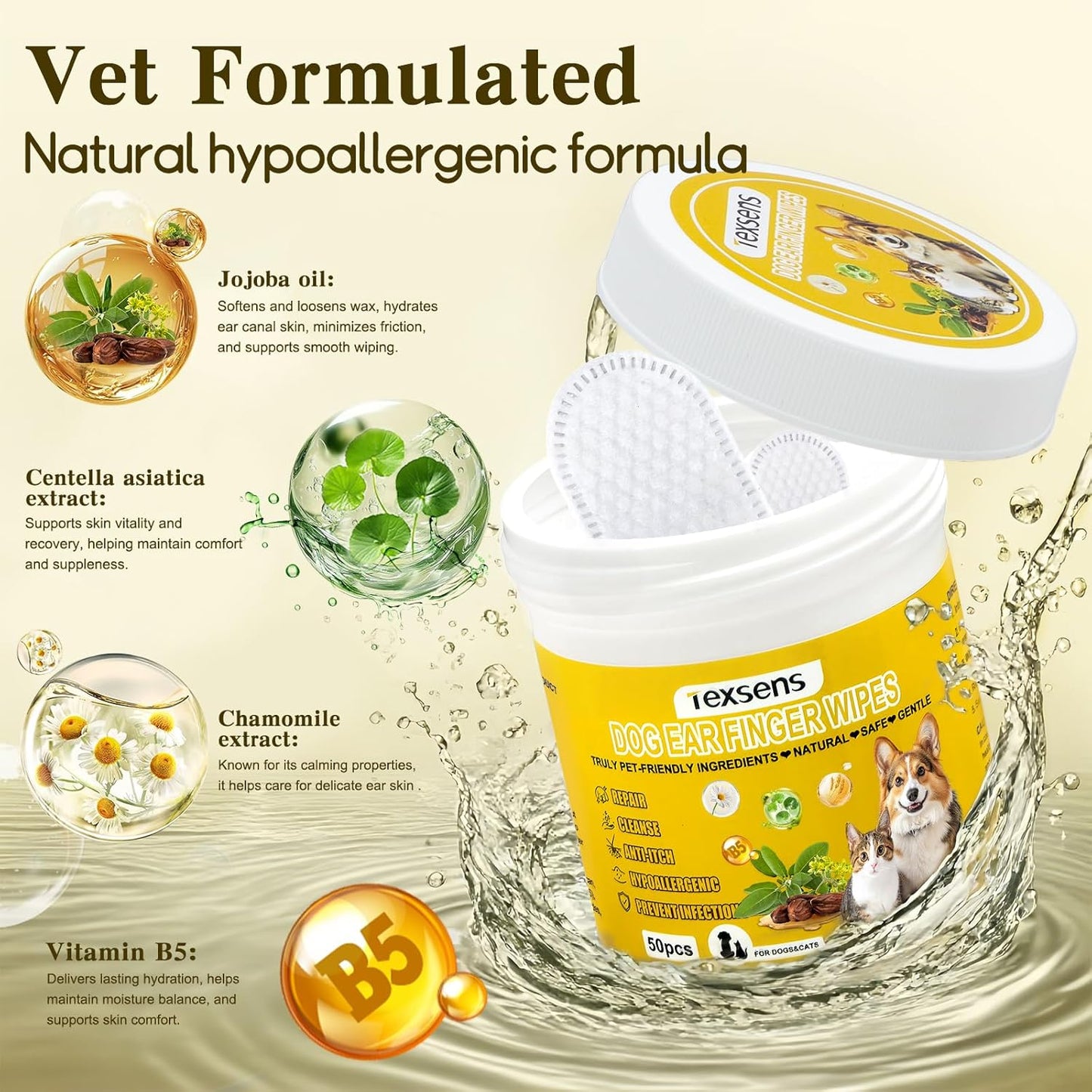 Texsens Pet Backpack(Pink) & Ear Care Wipes Combo‌