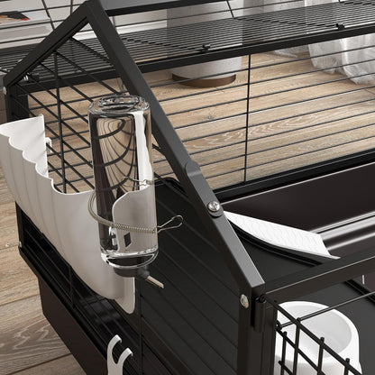 PawHut Small Animal Cage with Foldable Run Area, Rolling Bunny Cage, Guinea Pig Cage with Water Bottle, Water Bowl, and Ramps, 46.5"