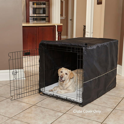 MidWest Homes for Pets Large Dog Crate Cover, Black Polyester Privacy Kennel Cover Fits Most 42-inch Crates, Machine Washable, Reduces Barking & Chewing