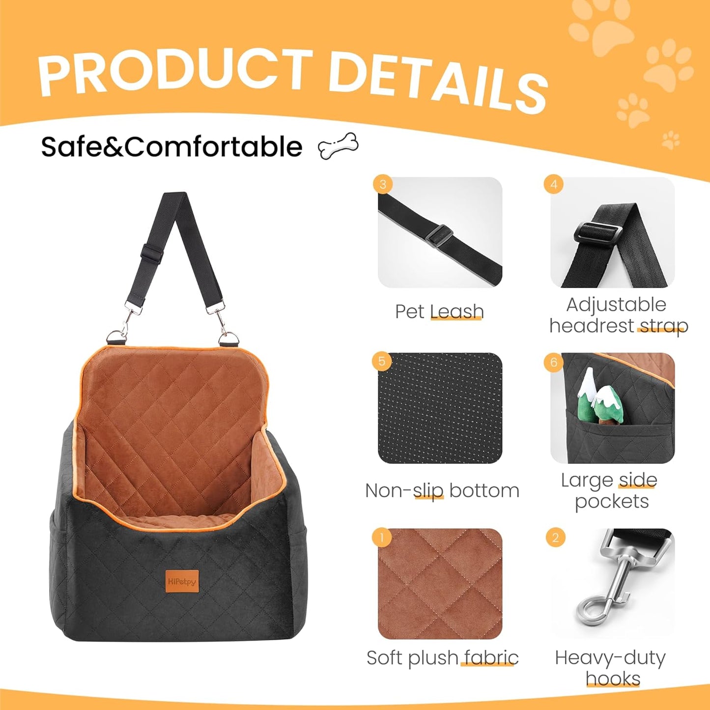 Dog Car Seat for Small Dog with Washable Mat, Memory Foam Booster Seat for Dogs Under 30lb, Elevated Pet Seat with Pockets, Anti-Slip Bed for Car, Perfect for Front & Back Seats with Safety Leash