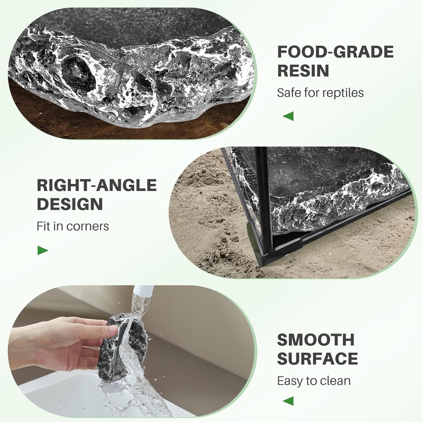 TRUVIC Reptile Habitat Decor Kit: Resin Tree Trunk Reptile Hide & Dual Feeding Dish Set