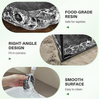 TRUVIC Reptile Habitat Decor Kit: Resin Tree Trunk Reptile Hide & Dual Feeding Dish Set