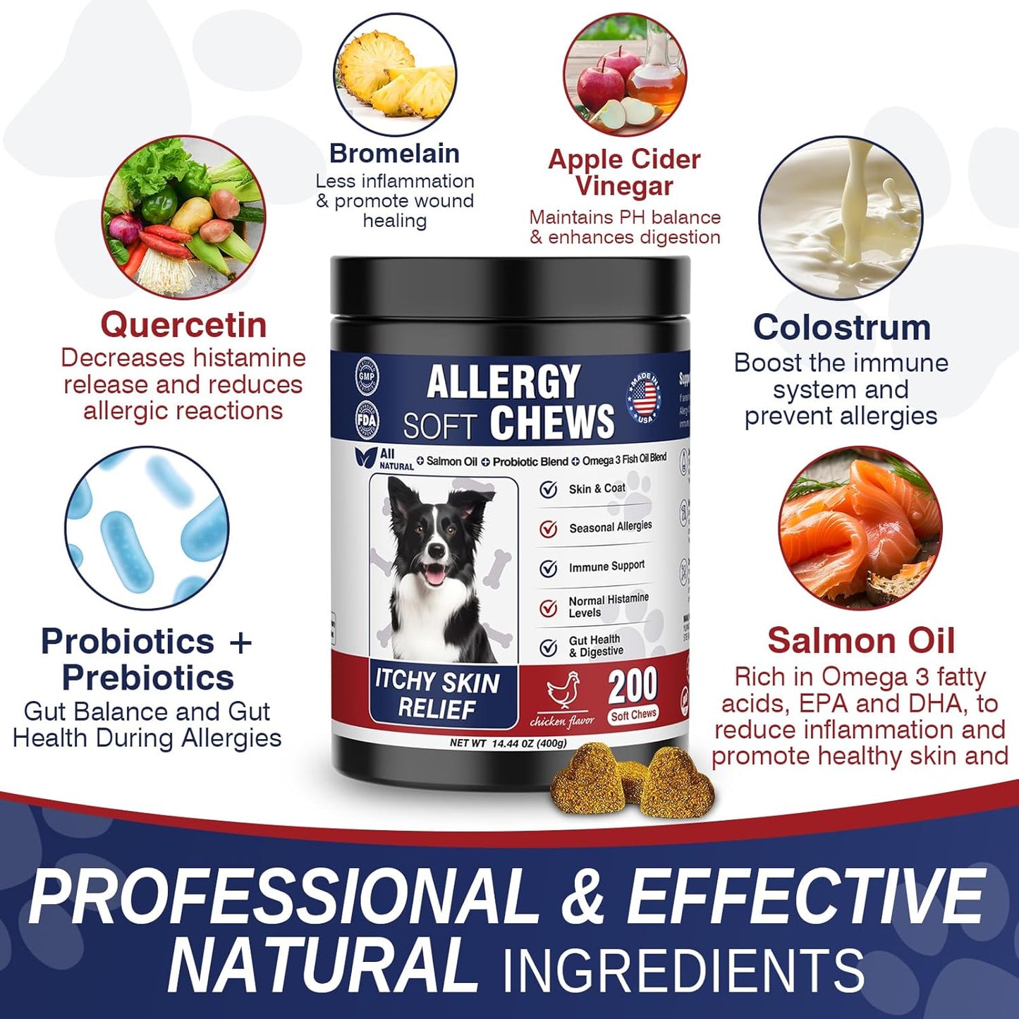 Dog Allergy and Itching Skin Seasonal Allergies Relief Bites Itchy Skin and Itchy Ears Anti Itch Licking Paws Treatment for Dogs