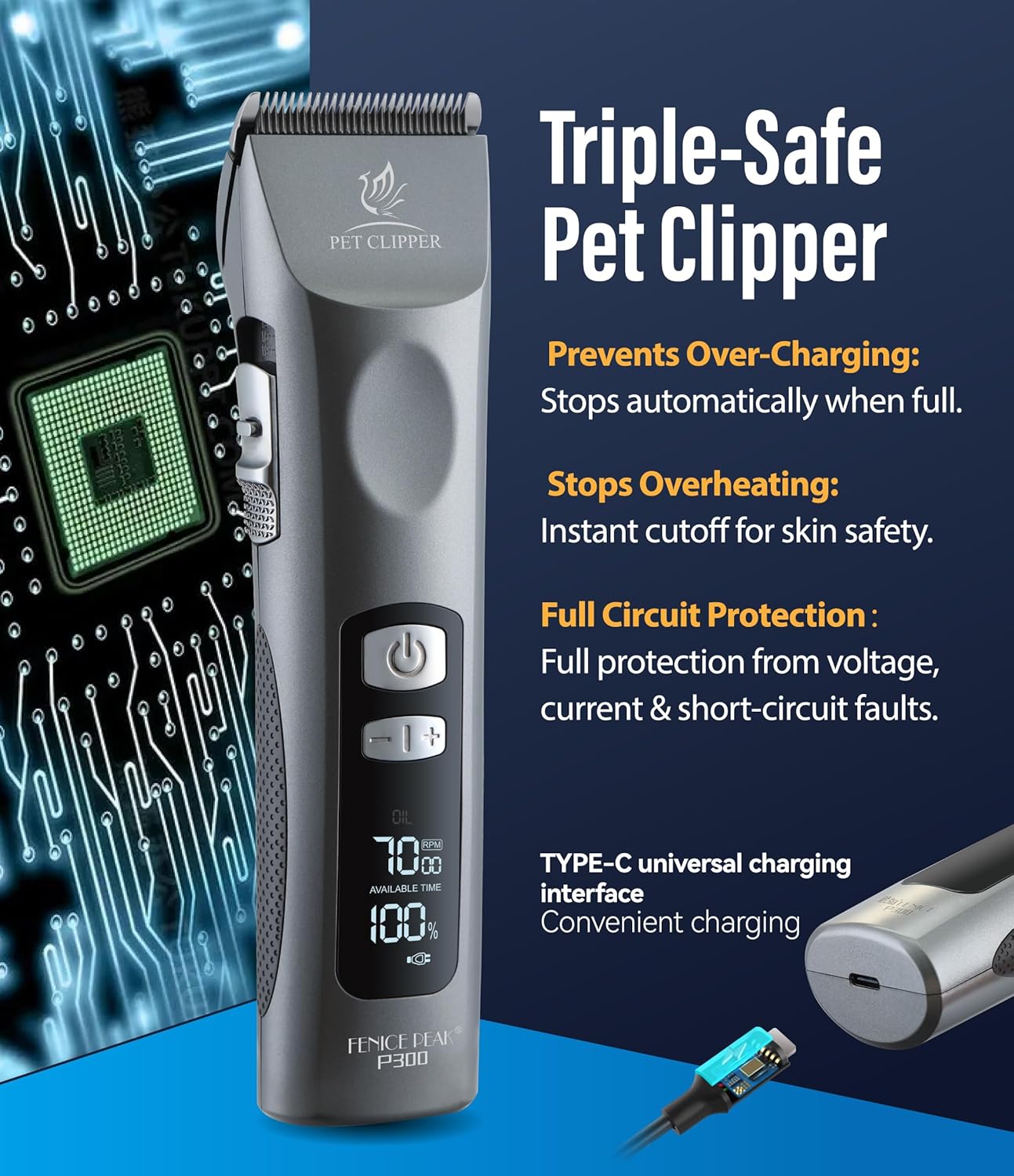 Professional Dog Grooming Clippers with 17H Runtime & Replaceable 440C Blade, 5-Speed Low Noise Electric Dog Shaver for Thick, Matted, Curly Hair, Cordless Clipper for Groomer & Home Use, Grey