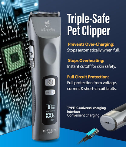 Professional Dog Grooming Clippers with 17H Runtime & Replaceable 440C Blade, 5-Speed Low Noise Electric Dog Shaver for Thick, Matted, Curly Hair, Cordless Clipper for Groomer & Home Use, Grey