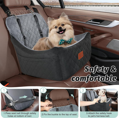 Dog Car Seat for Medium Dogs Up to 40lbs,Fully Detachable and Washable,Memory Foam Covered Soft Fabric,Easy to Install with Adjustable Straps,Anti-Slip Base,2 Side Pockets(Black/Grey,Medium)