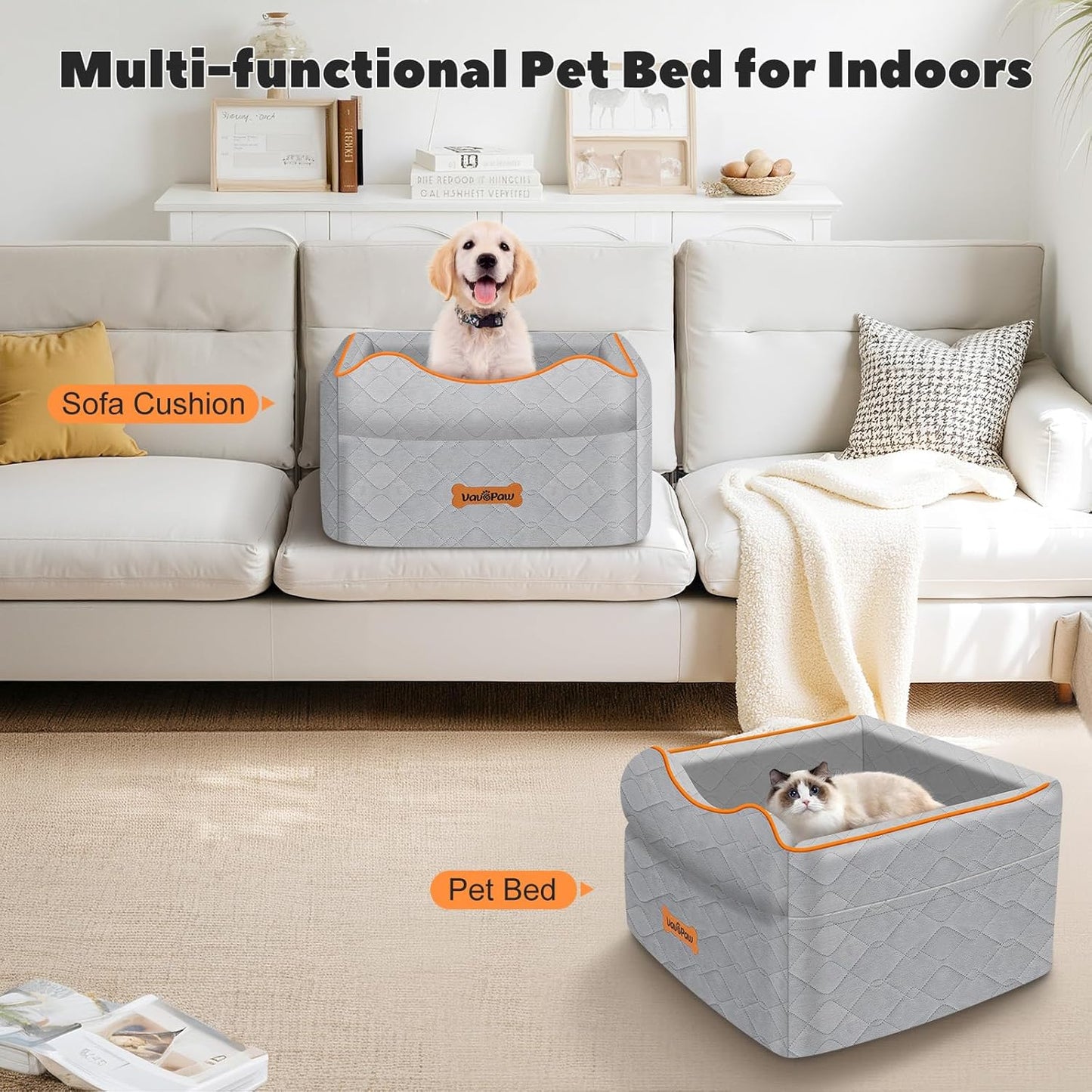 Small Dog Car Seat, Waterproof Dog Booster Seat with Thick Cushion & Safety Leash, Removable Car Back Seat Bed for 1 Small Dogs Under 25lbs, Pet Car Seat for Travel, Gray