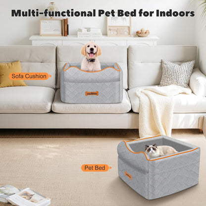 Small Dog Car Seat, Waterproof Dog Booster Seat with Thick Cushion & Safety Leash, Removable Car Back Seat Bed for 1 Small Dogs Under 25lbs, Pet Car Seat for Travel, Gray