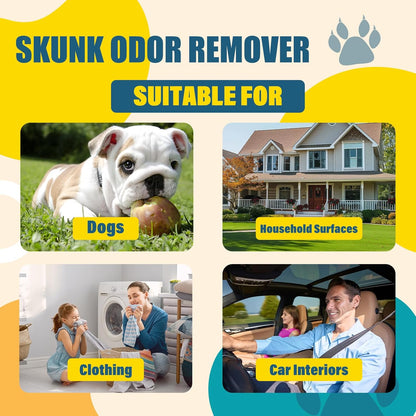Skunk Odor Remover For Dogs,Removing Skunk Smell From House,Friendly For Dogs Head & Face,Suitable For Pet Areas,Fabrics,Carpets,Clothing,Car,Garages,Tool Sheds Odor Eliminator Spray 8.45oz