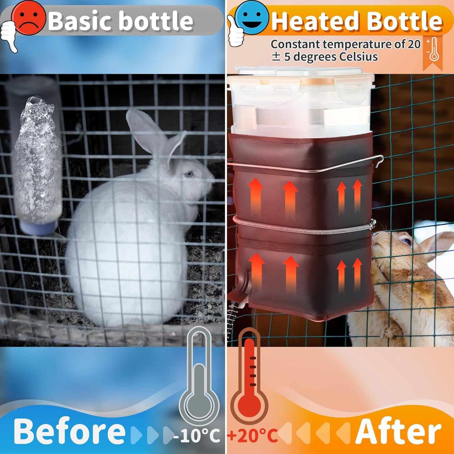 4 Pack 74 oz Heated Rabbit Water Bottle, Large Rabbit Water Dispenser No Drip, Bunny Bottle, Heated Small Animal Drinker for Pets, Rabbits, Guinea Pigs, Hamster, Ferrets, Birds, Mouse, Rats
