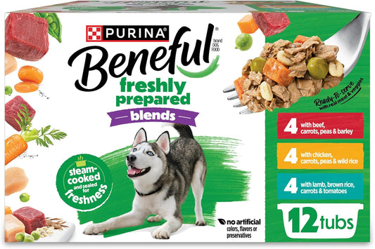 Purina Beneful Freshly Prepared Blends Wet Dog Food Variety Pack with Beef, Chicken, or Lamb Dog Food - (Pack of 12) 10 oz. Tubs