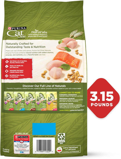 Purina Cat Chow Naturals With Added Vitamins, Minerals and Nutrients Dry Cat Food, Naturals Original - (Pack of 4) 3.15 lb. Bags