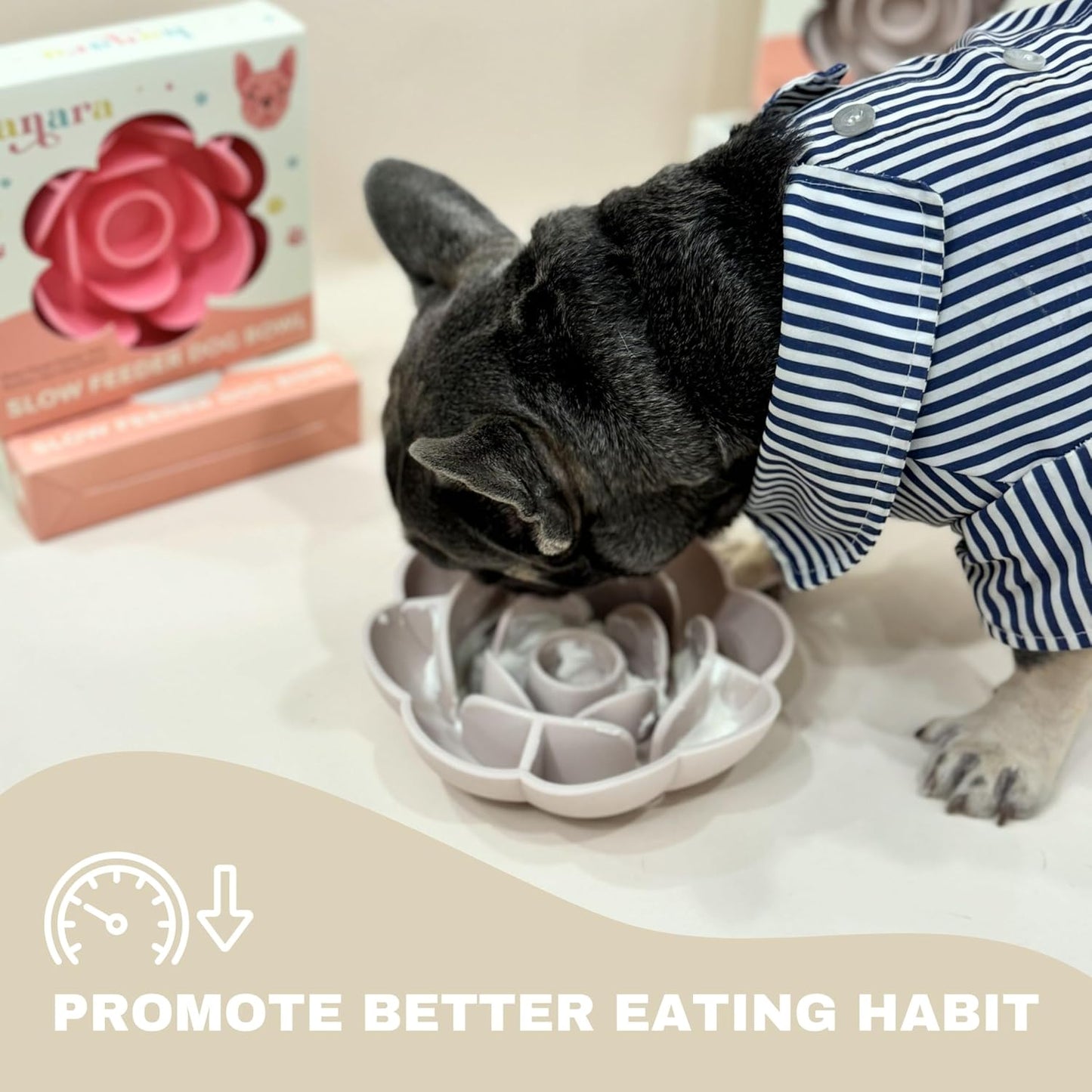 Hanara Sillicone Slow Feeder Dog Bowls & Lick Mat with Suction Bottom | Rose Petals Design | Promotes better digestion, prevent choking | Dish Washer Safe | Great Size For All Breed (Rose Quartz Pink)