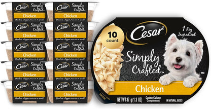 Cesar Simply Crafted Adult Wet Dog Food Toppers, Chicken, 1.3 oz Tubs, 10 Count (Pack of 1)