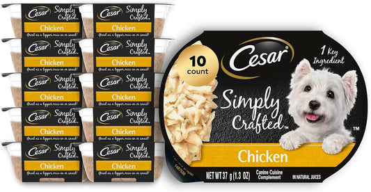 Cesar Simply Crafted Adult Wet Dog Food Toppers, Chicken, 1.3 oz Tubs, 10 Count (Pack of 1)