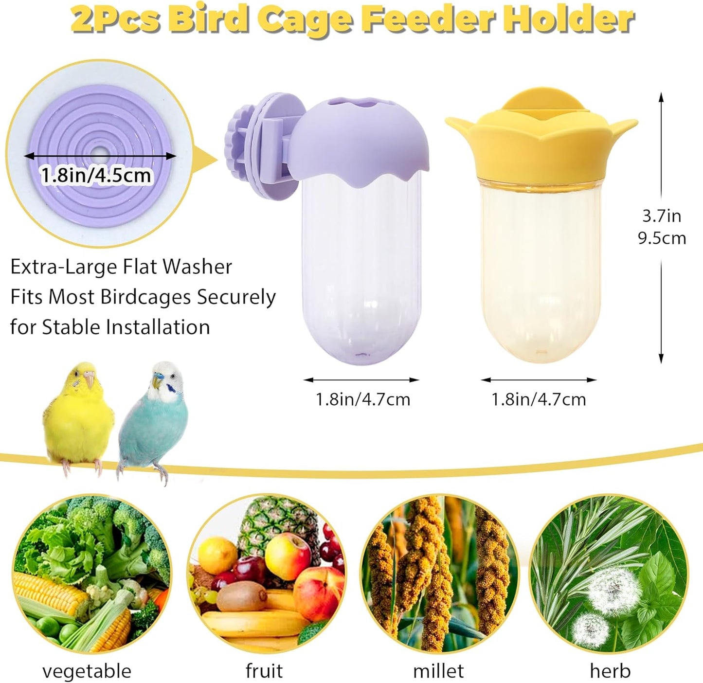Stainless Steel Bird Perches & Feeder Set (2PCS) - Open-Grid Easy-Clean Perches with No-Spill Veggie Holders for Cockatiel, Conure, Budgie, Quaker