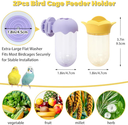 Stainless Steel Bird Perches & Feeder Set (2PCS) - Open-Grid Easy-Clean Perches with No-Spill Veggie Holders for Cockatiel, Conure, Budgie, Quaker
