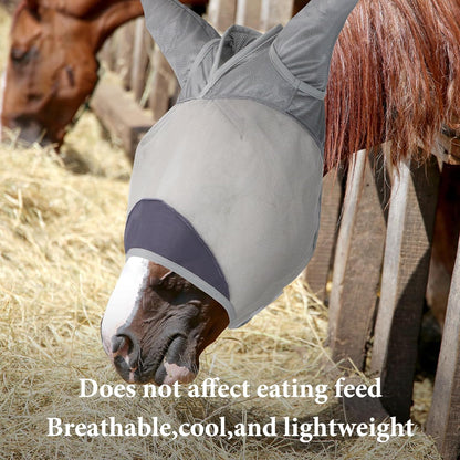 Horse Fly Mask, Super Comfort Fly Masks for Horses, Adjustable UV Protection Breathability Horses Fly Masks with Ears, Pony Mini Equine Fly Mask for Miniature Foal Draft Cob Srabian Full (Gray, L)