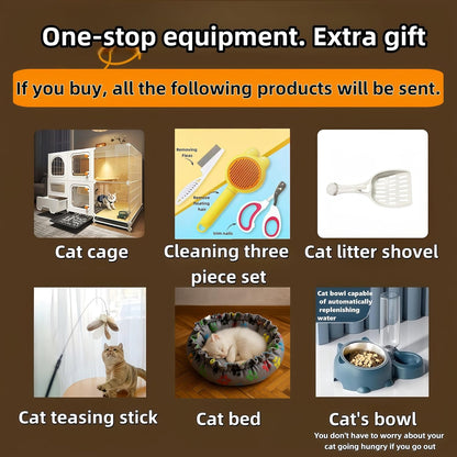 cat cage Indoor with Litter Box, Complimentary Cat Bed, Bowl,Cleaning Three Piece Set,Large cat Enclosure, Cat House with Wheels Outdoor，Small Animal cat Kennel (41.8″(L) x18.1″(W) x46.1″(H))