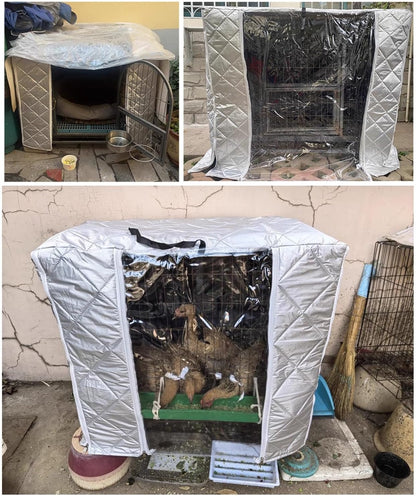 Warmth Dog Crate Cover with Clear Door & Window, Thermal Chicken Coop Cover for Winter Outside, Customizable Kennel Enclosure Blanket for Cat Cage(125x95x110cm (49.2x37.4x43.3in))