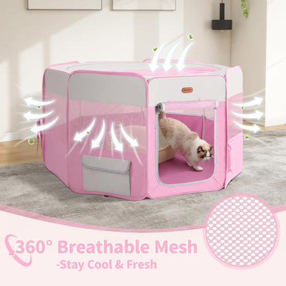 Dog Playpen, Portable Pet Play Pen Foldable Carrying Case, Puppy Pens Outsid for Small Cat Indoor/Outdoor, Removable Mesh Shade Cover