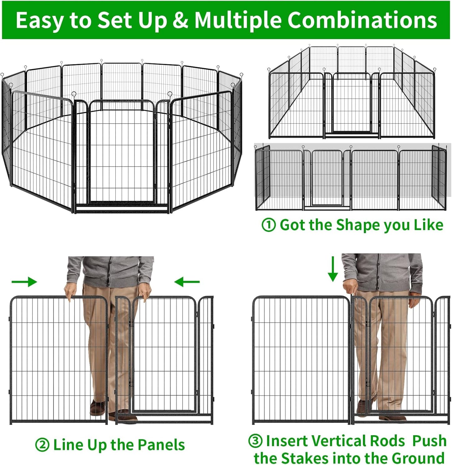 Dog Playpen Outdoor Extra Wide 12 Piece Panels Heavy Duty Anti-Rust Coating-Strengthened Dog Fence 40" Height with Doors Portable for RV Camping Yard, Total 32FT, 79 Sq.ft, Snowy Black