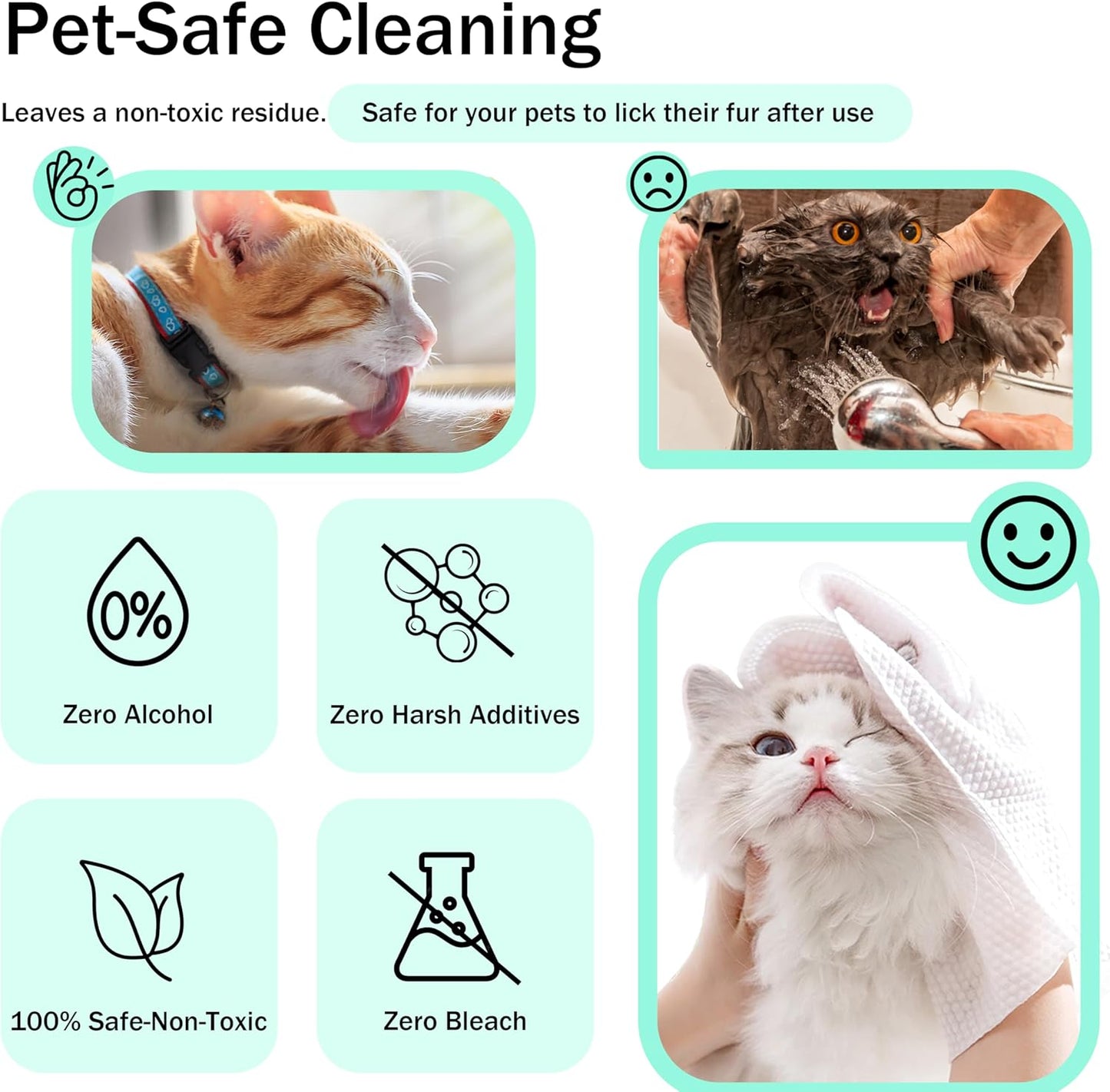 Dog Wipes Cleaning Deodorizing & Washing Gloves for Pets,Glove Wipes Pro for Dogs & Cats with Coconut Oil, Extra-Thick,Lick-Safe for Paws,Eyes,Ears&Body,Rinse-Free Waterless Bath, 4Pack,24PCS